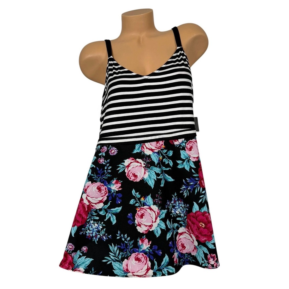 Torrid Super Soft Striped Floral Mixed Media Cami Tank Top‎ Black Pink Size 2 2X
